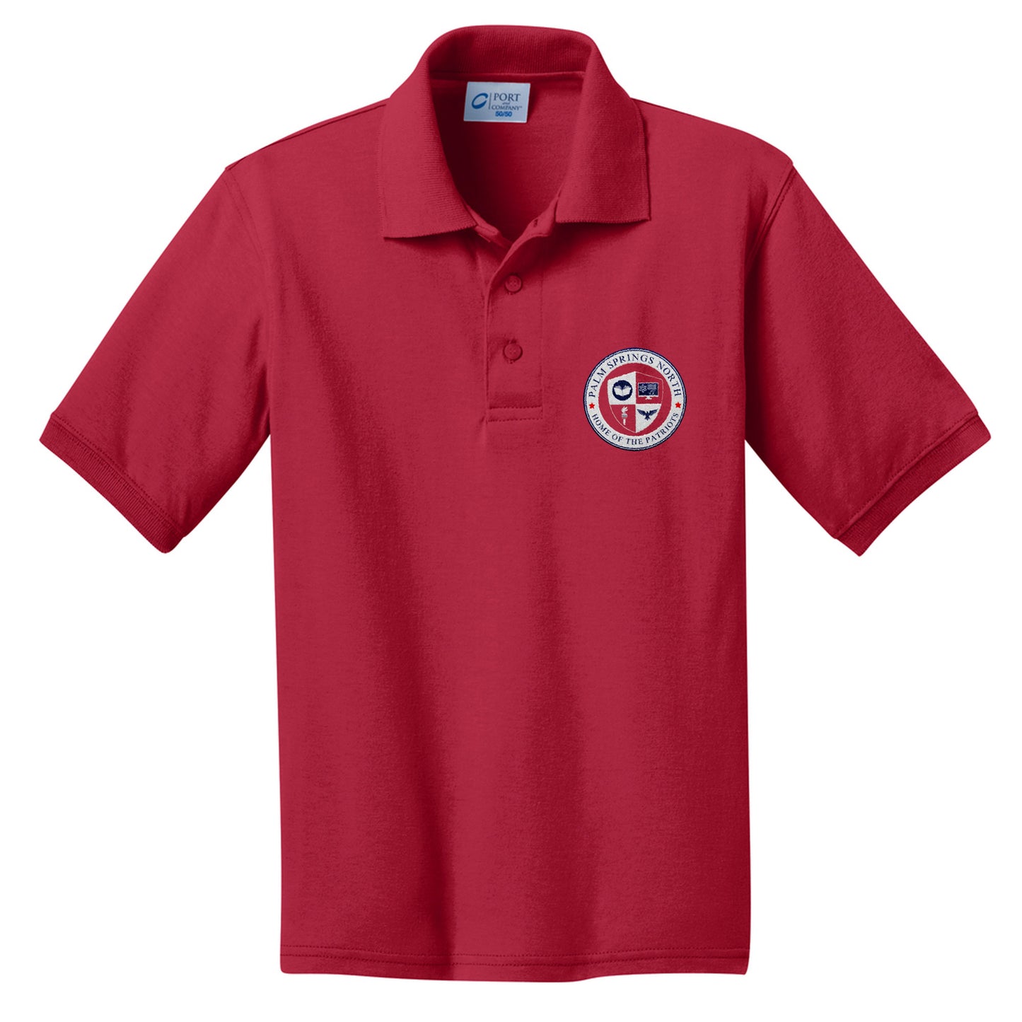 Palm Springs North Elementary red school polo with embroidered logo